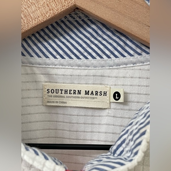 Southern Marsh Fieldtec Dune White & Blue Waffle Seersucker Pullover Size Large - Picture 9 of 10